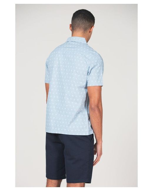 Kensington Eastside Blue 'Portheras' Cotton Short Sleeve Button-Up Printed Shirt for men