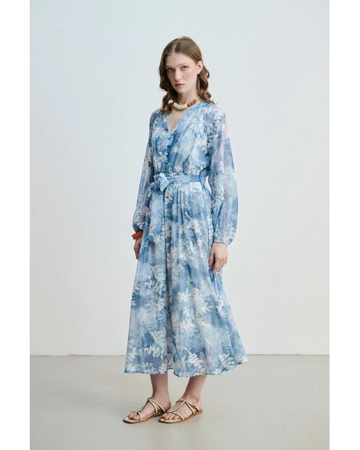 GUSTO Blue Lace Detail Long Dress