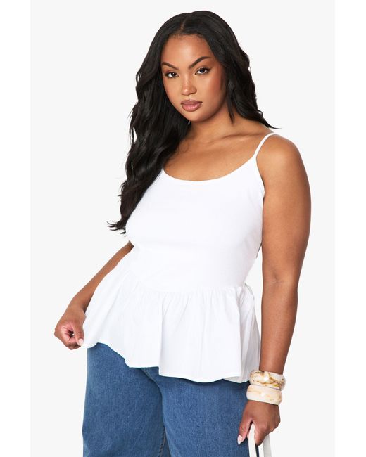 Boohoo White Plus Fabric Mix Peplum Top