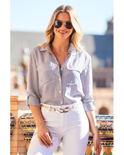 Sosandar Blue Stripe Soft Touch Shirt