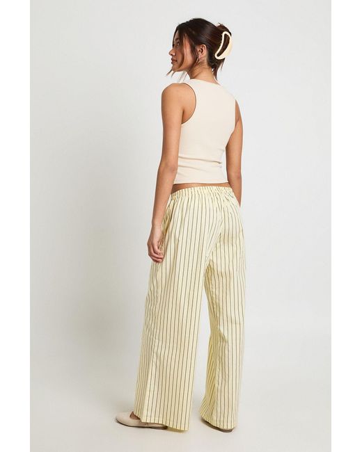 Boohoo Natural Stripe Cotton Low Rise Wide Leg Trouser