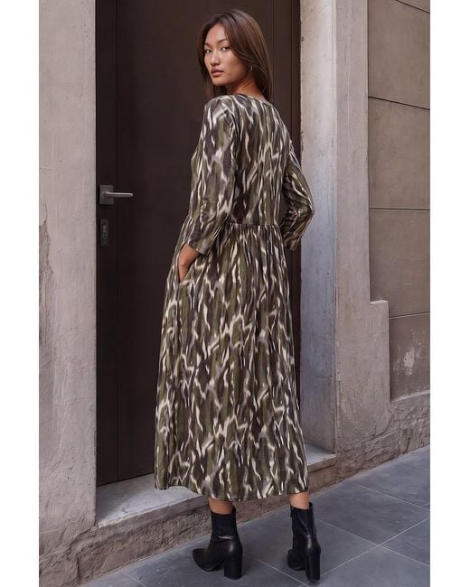 Roman Brown Abstract Midi Dress