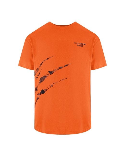 Philipp Plein Orange Scratch Logo Fluo T-Shirt for men