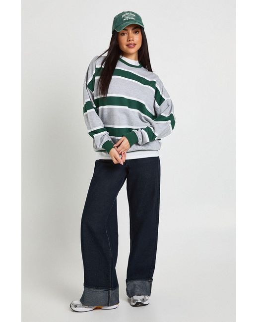Boohoo Blue Striped Crew Neck Oversized Sweatshirt