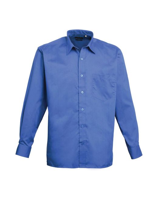 PREMIER Blue Poplin Long-Sleeved Shirt (Royal) for men