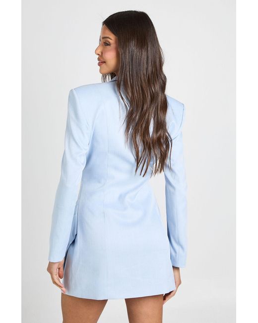Boohoo Blue Drape Front Tailored Mini Dress