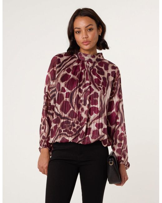 Blue Vanilla Red Metallic Stripe Puffball Blouse