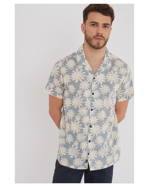 Threadbare Gray Baby Blue 'northall' Short Sleeve Floral Print Cotton Shirt for men