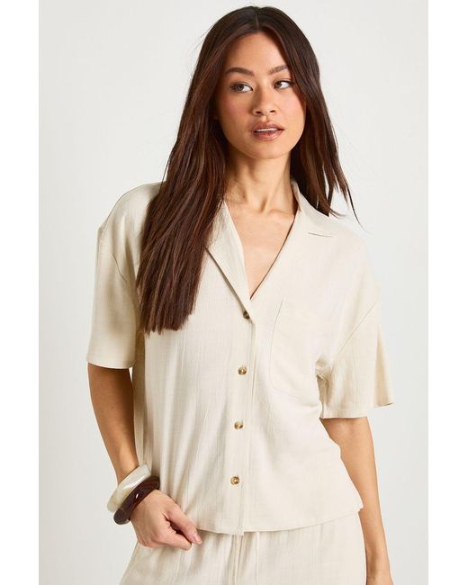 Boohoo Natural Tall Premium Linen Short Sleeve Shirt