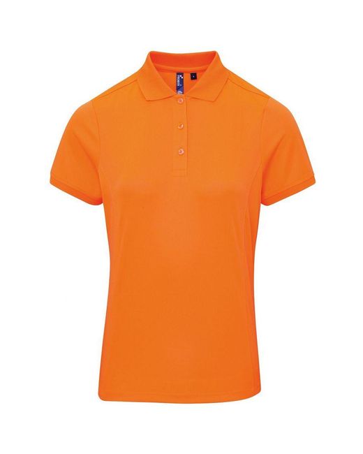 PREMIER Orange Ladies Coolchecker Short Sleeve Pique Polo T-Shirt (Neon)