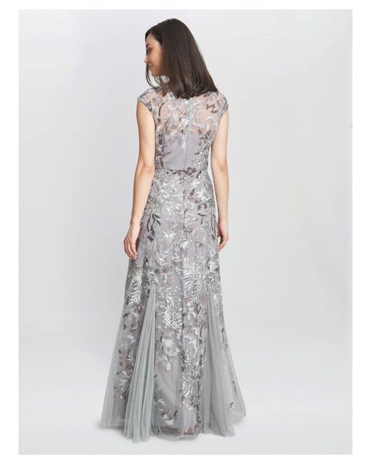 Gina Bacconi White Caitlin Sleeveless Maxi Fit And Flare Sequin Gown
