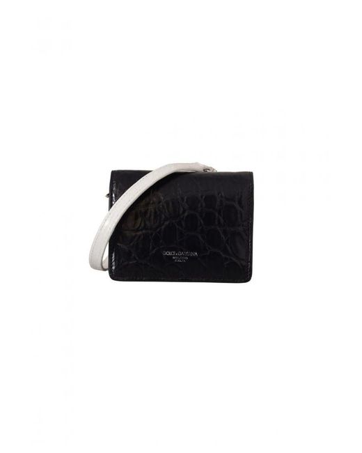 Dolce & Gabbana Black Caiman Leather Strap Card Holder Wallet for men
