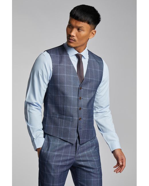 Antique Rogue Blue Windowpane Check Waistcoat for men