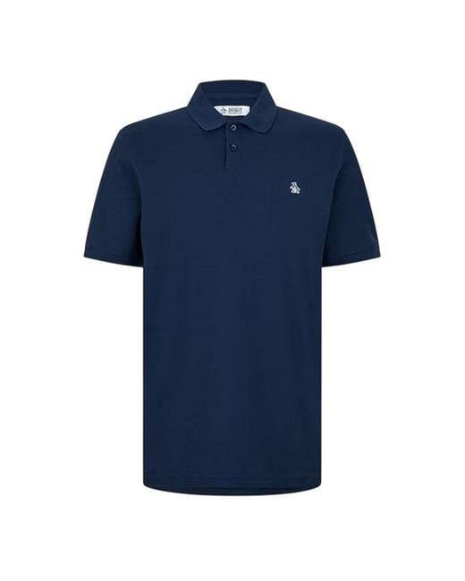 Original Penguin Blue Embroidered Logo Polo Shirt (Yale) Cotton for men