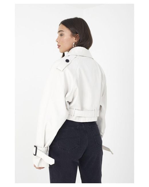 Brave Soul White Light 'Nuelle' Double Breasted Cropped Trench Coat