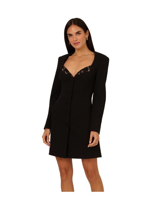Adrianna Papell Black Knit Crepe Blazer Dress