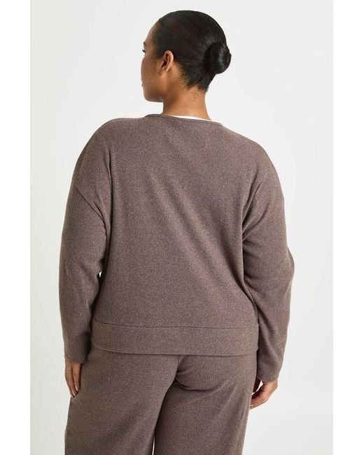 Boohoo Brown Plus Knitted Rib Zip Through Sweat