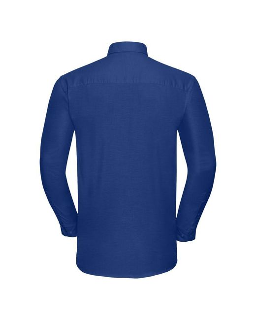 Russell Blue Oxford Easy-Care Long-Sleeved Shirt (Bright Royal) for men
