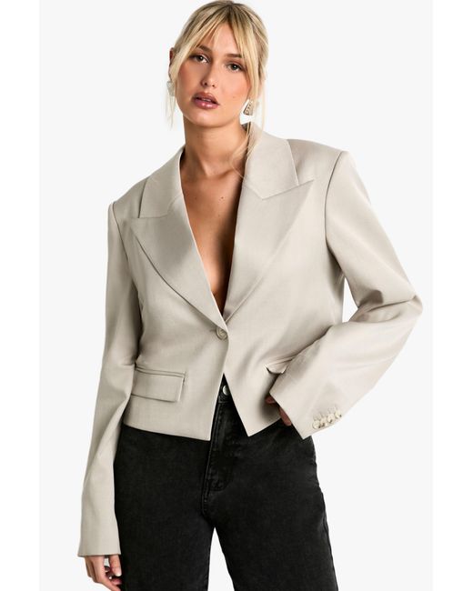 Boohoo Natural Oversized Lapel Asymmetric Cropped Blazer