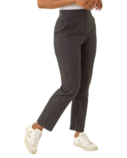 Roman Black Petite Stripe Bengaline Stretch Trouser
