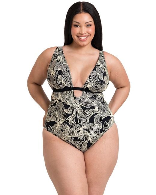 Curvy Kate Multicolor Cs038607 Ripple Reef Reversible Non Wired Swimsuit