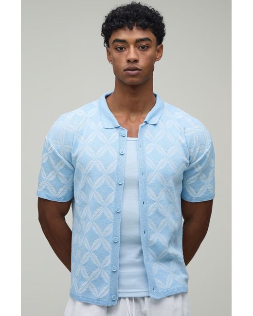 BoohooMAN White Relaxed Cotton Blend Open Stitch Knitted Shirt for men