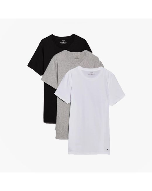 Calvin Klein Black 100% Cotton 3 Pack T-Shirts/ Heather for men