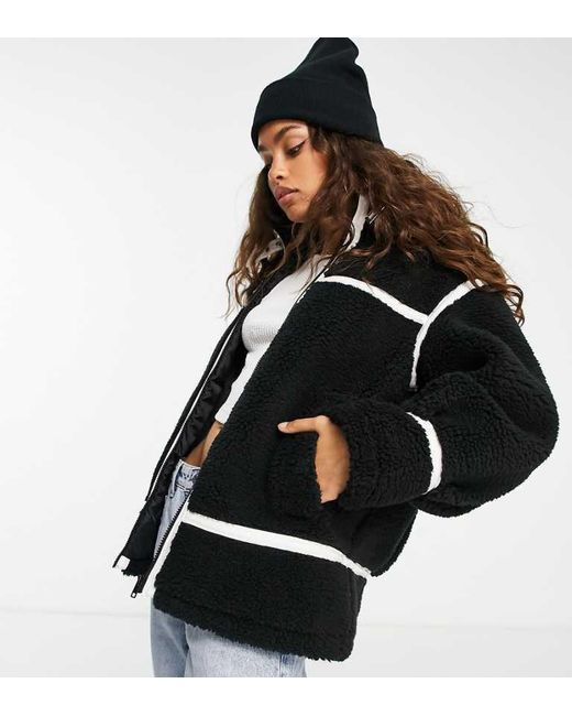Miss Selfridge Black Petite Faux Fur Aviator Oversized Coat