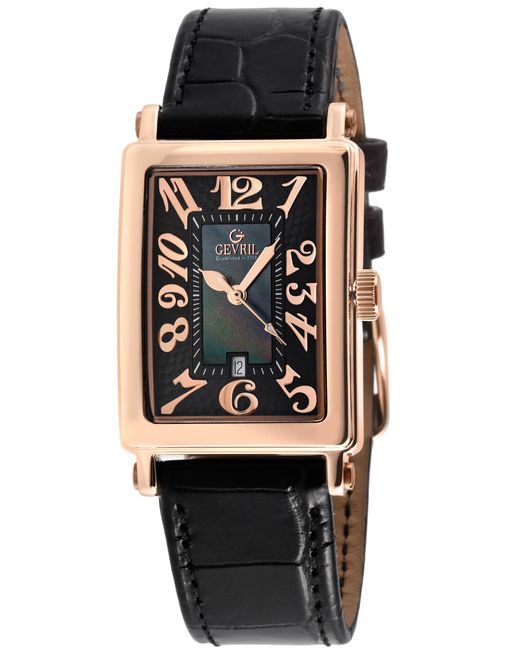 Gevril Black Ave Of Americas Mini Swiss Quartz Mop Dial Watch, Genuine Leather