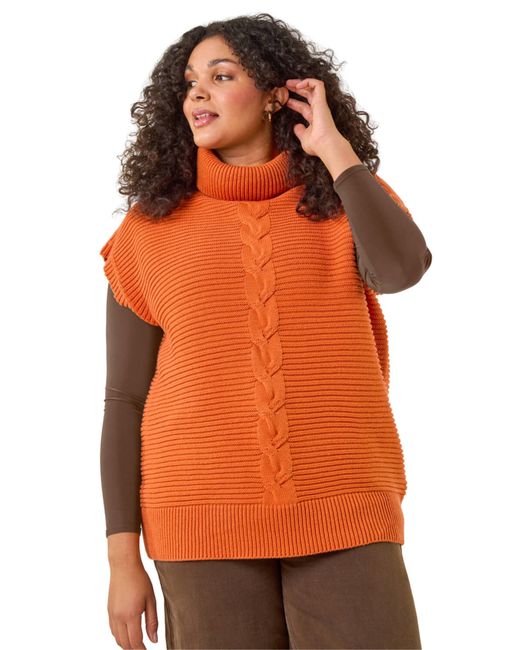 Roman Orange Curve High Neck Tabard Knit Top