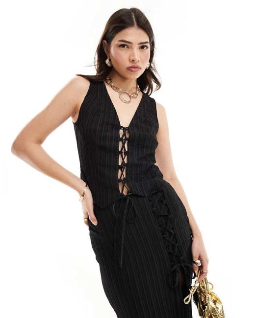ASOS Black Tie Front Crinkle Co-Ord Waistcoat Top