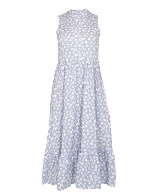 Miss Selfridge Blue Daisy Print Midi Tiered Dress Jersey
