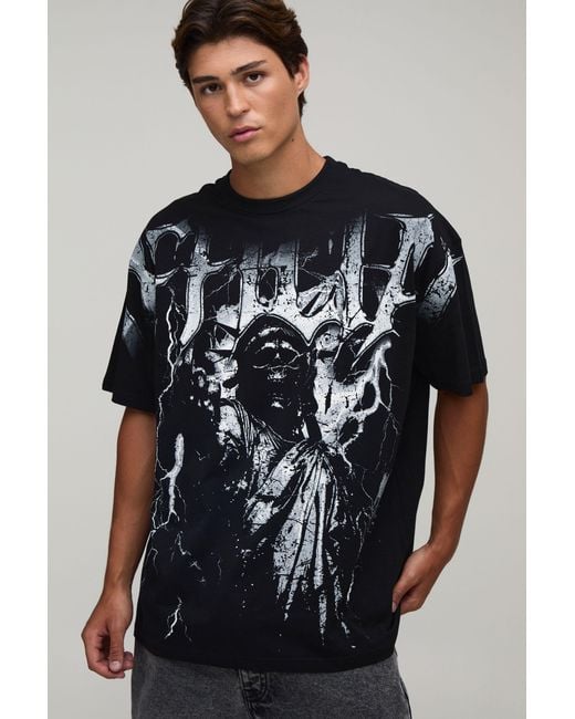BoohooMAN Black Oversized Over Seams Statue Print T-Shirt for men