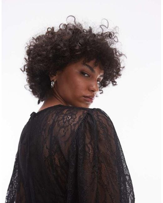 TOPSHOP Black Lace Peplum Top
