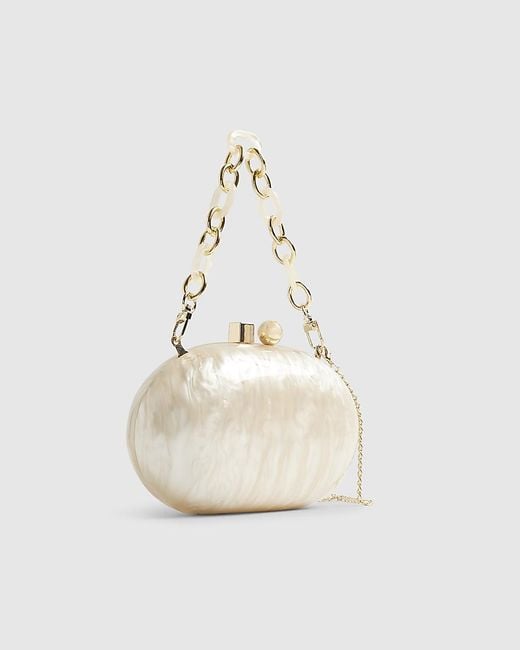 River Island White Clutch Bag Marble Hard Shell