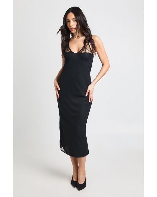 Boohoo Black Mesh Bodycon Dress With Lace Cup Detail