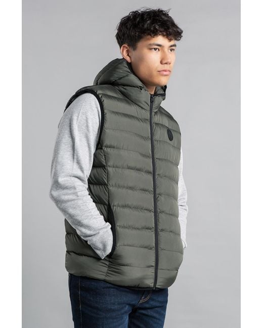 Tokyo Laundry Gray Padded Hooded Gilet With Full Zip for men