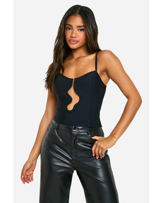 Boohoo Black Bandage Wave Cut Out Corset Top