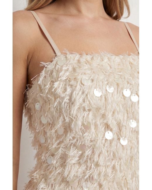 MissPap White Textured Fluffy Sequin Mix Mini Dress