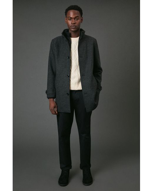 MAINE Gray Wool Blend Funnel Neck Coat With Insert Cotton for men