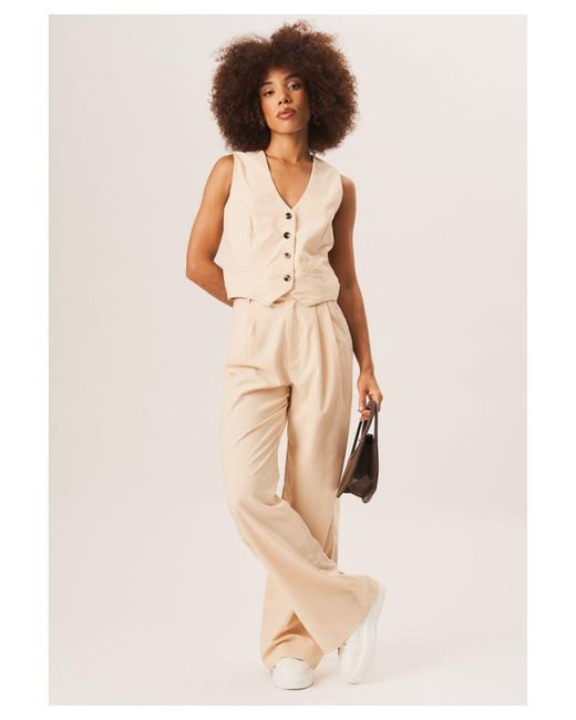 Gini London Natural Tailored Cotton Wide Leg Trousers