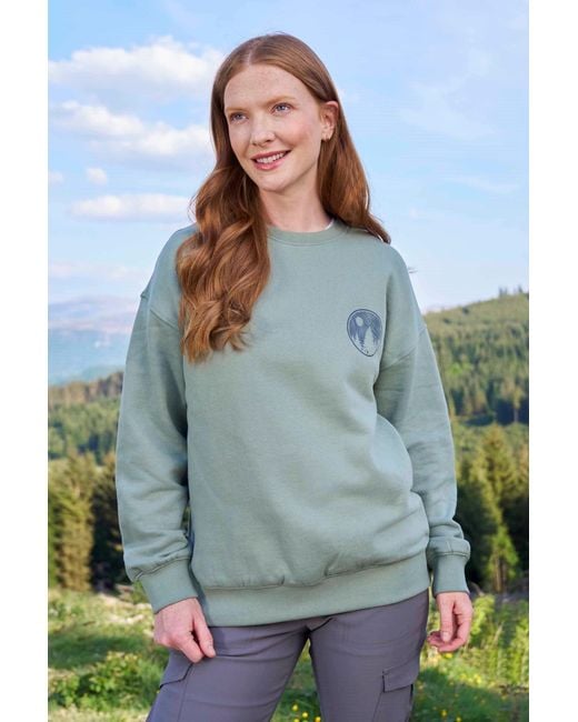 Mountain Warehouse Blue Printed Sweatshirt Casual Relaxed Fit Comfortable Crew Neck Pullover Top Cotton
