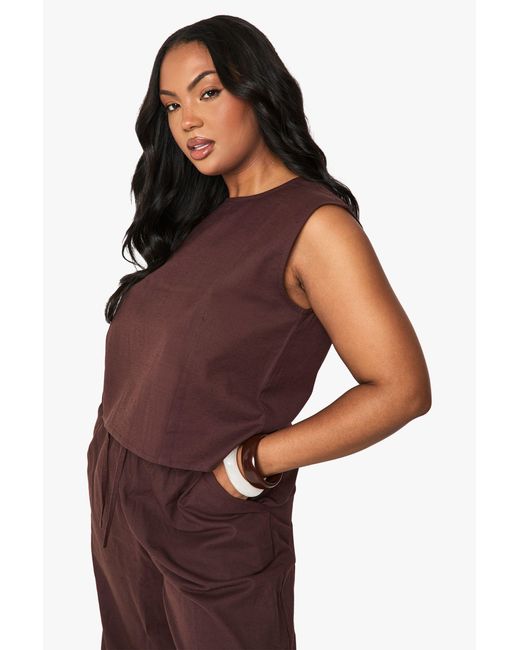 Boohoo Purple Plus Linen Boxy Crop