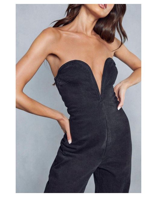 MissPap Blue Sweetheart Plunge Denim Jumpsuit