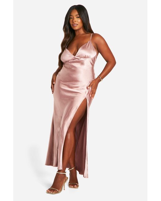 Boohoo Multicolor Plus Bridesmaid Satin Strappy Maxi Dress