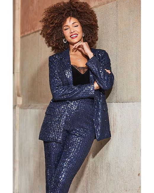 Sosandar Blue Dark Sapphire Luxe Sequin Blazer