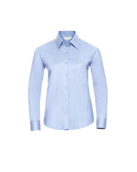 Russell Blue Ladies Oxford Easy-Care Long-Sleeved Shirt (Oxford)