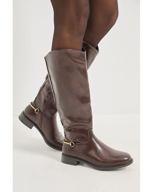 Wallis Brown Emma Faux Leather Stirrup Detail Knee High Riding Boots