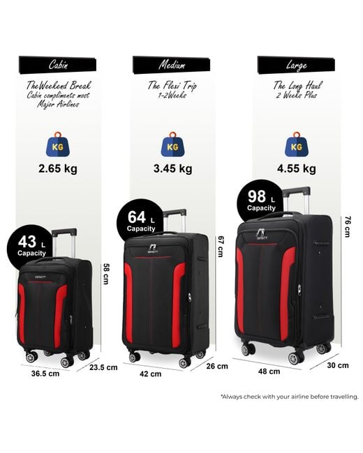 Infinity Leather Black Expandable Soft Shell Suitcase 8 Wheel Luggage Travel Light Carry On Cabin Bag Softshell