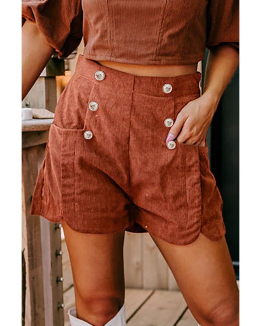 Azura Exchange Corduroy Knopen Korte Broek in het Brown